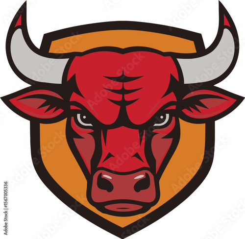 Cartoon angry bull head vector illustration with horns, a wild animal character design