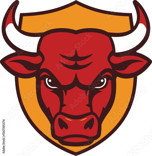 Fierce red bull mascot logo for spain themed souvenir brand vector illustration