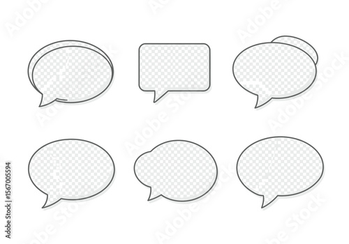 Six Speech Bubbles with Thin Black Outlines and Transparent Fill.