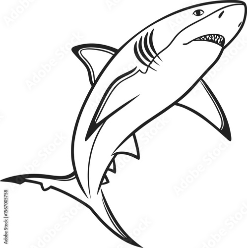 Powerful Shark Line Art Vector Illustration, EPS Graphic
