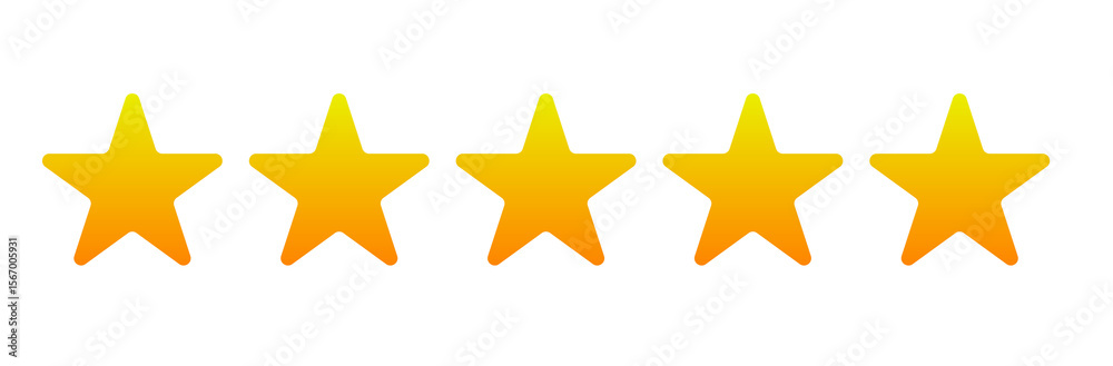 Obraz premium Five yellow stars with orange gradient are isolated on transparent background