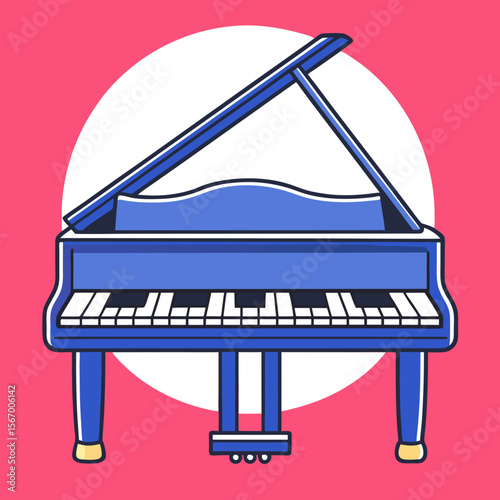 Piano icon in flat blue and pink design