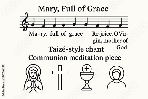 Mary full of grace chant sheet with religious symbols vector icon isolated illustration