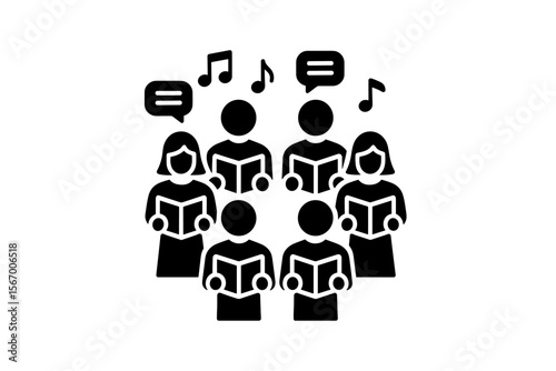 Choir singing icon with music notes and speech bubbles vector icon isolated illustration