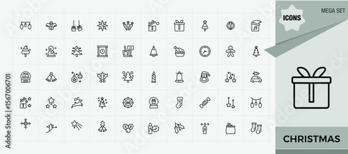 Christmas line icon set. Holiday modern icon set. Outline icons pack. Contain linear sign snowflake, santa, gift, season, holiday and more. Editable vector illustration.