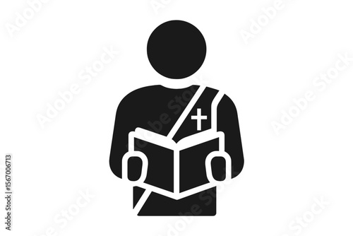 Icon of person holding book with cross symbol on dark background vector icon isolated illustration