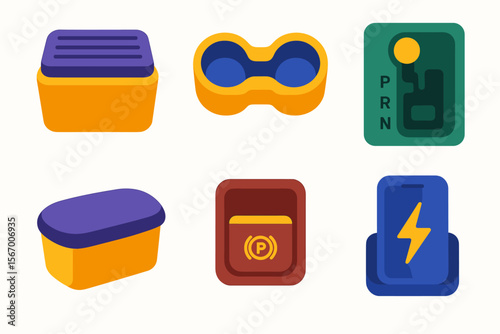 Colorful icons of modern technology and automotive symbols vector icon isolated illustration