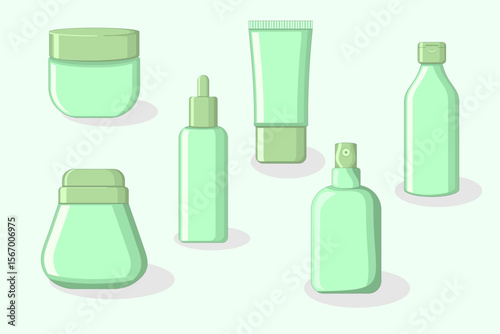 green and tea Skincare Product Mockup – Vector Containers for Ads, Packaging Design, and Digital Marketing, Minimalist Skincare Packaging Template