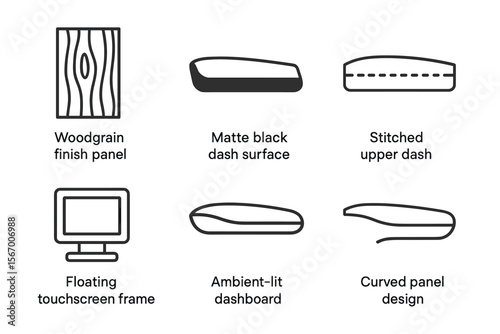 Car interior design elements and features vector icon isolated illustration