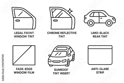 Car window tint types diagram with features and applications vector icon isolated illustration