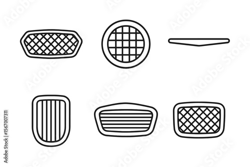 Collection of minimalist car grilles with geometric patterns vector icon isolated illustration