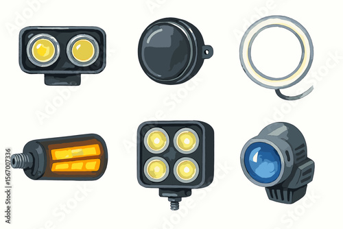Set of automotive lights: diverse car light collection vector icon isolated illustration
