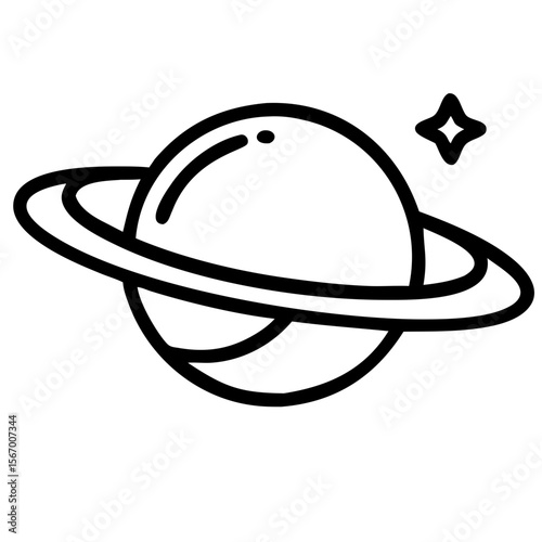 Planet with ring icon in minimalist line art