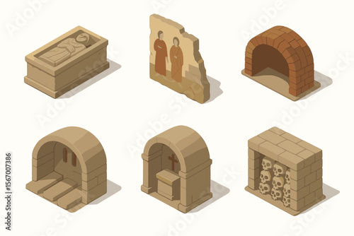 Ancient tombs and structures illustrations with various designs vector icon isolated illustration