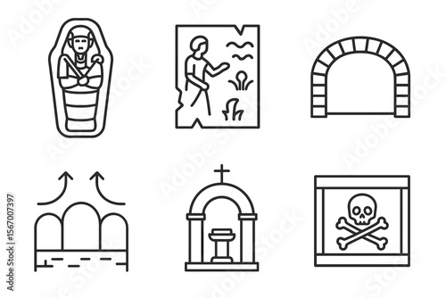 Ancient egyptian symbols and architecture line art vector icon isolated illustration