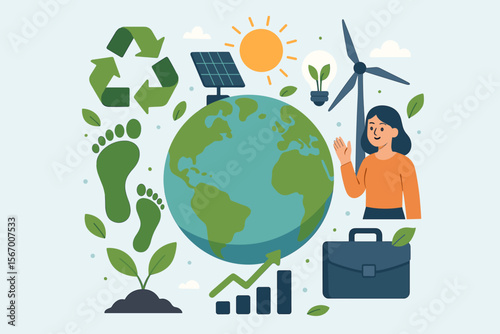 ESG environmental social governance for sustainable business. Circular economy concept with green investment, renewable energy, and carbon footprint reduction for a positive impact.