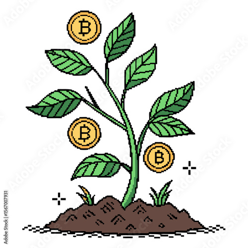 Bitcoin Growth Pixel Art – Crypto Investment Plant Sprouting