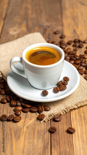 cup of coffee on wooden table