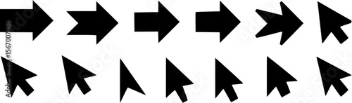 Arrow cursor icon vector set black silhouette right direction pointer symbol graphic element ui design navigation on transparent background
