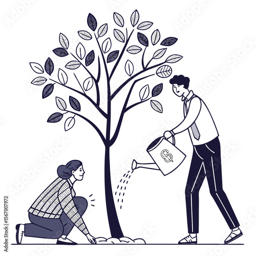 Nurturing Financial Growth – Investment and Savings Concept Illustration