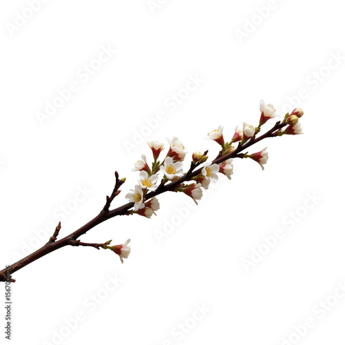 Delicate Cherry Blossom Branch with Pink and White Flowers Against a Transparent Background
