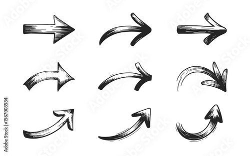 “Hand‑Painted Arrow Symbol Pack – Brush‑Stroke Vector Arrows in All Directions on Transparent Canvas for App, Web UI, Illustration, Flowchart, Storyboard, Design Assets”