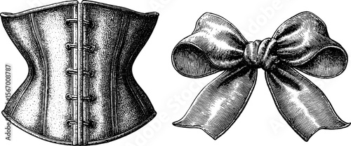 Vintage corset and ribbon design for fashion and decoration
