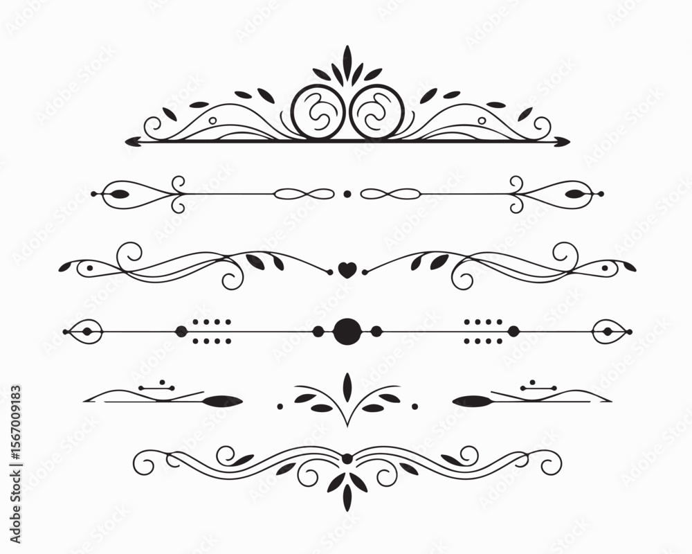 Obraz premium page divider vector set, Collection of elegant black and white page dividers,border vector design elements. Perfect divider for digital, print needs, web pages, invitation, banner