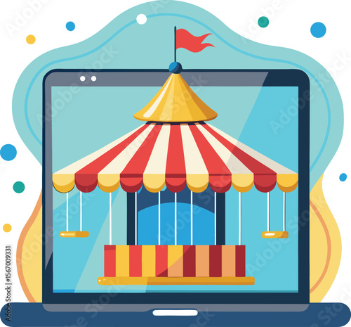 Ad banner carousel on tablet screen, flat ecommerce vector illustration