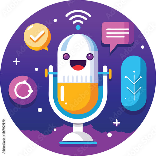  Voice assistant suggesting product icon, flat clean ecommerce illustration