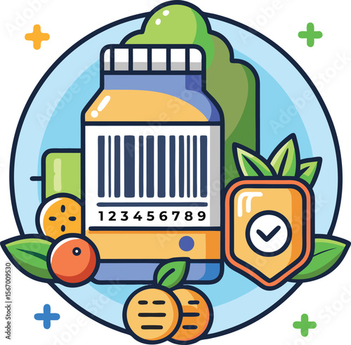Product label with nutrition-style pricing details, flat vector design