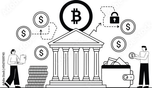 Vector Crypto Banking: Digital Finance, Bitcoin Transactions, and Secure Online Wallet Management.