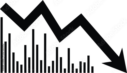 Vector Economic Downturn: Bar Graph with Declining Arrow, Financial Crisis, or Market Crash.