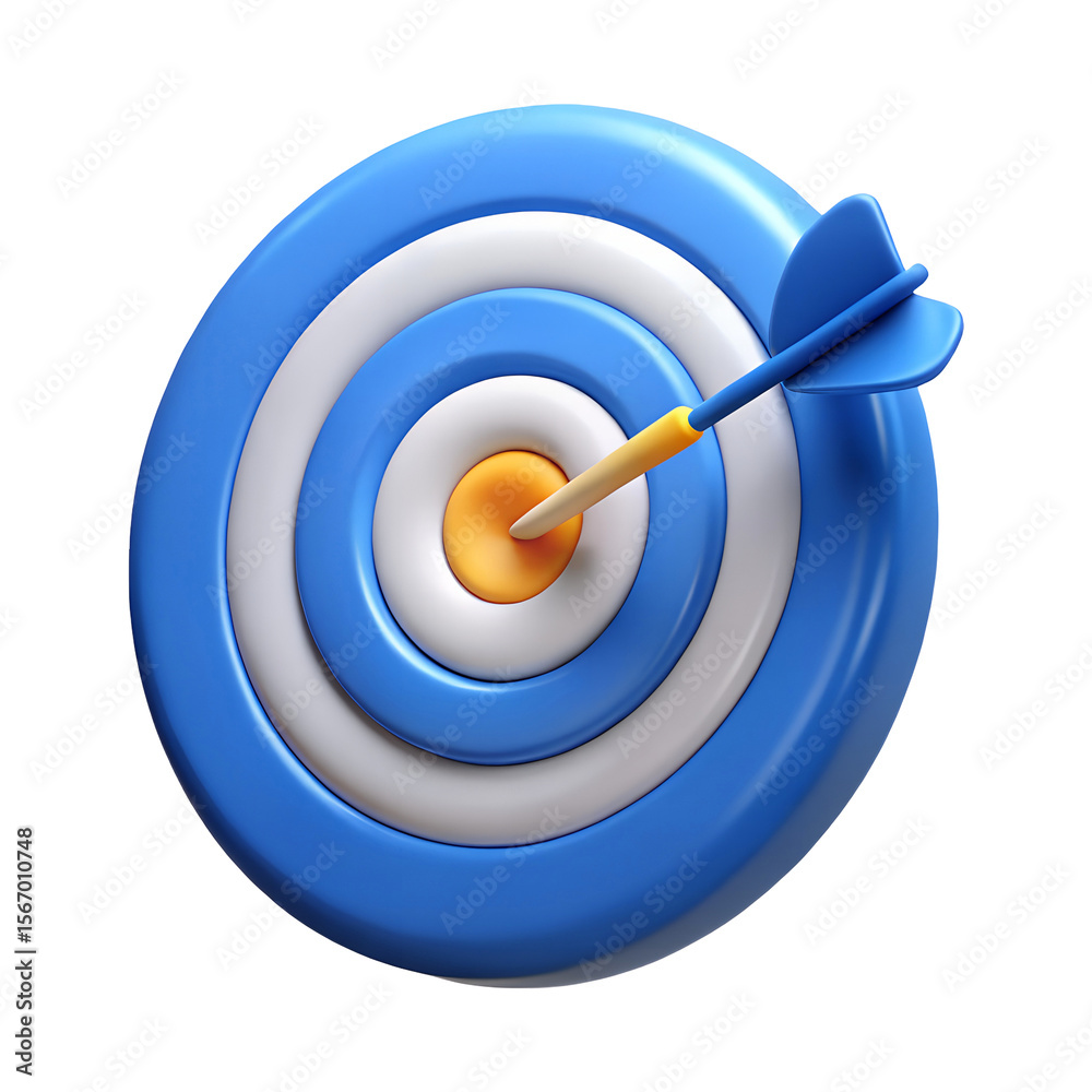 3D rendering of a blue target with an arrow in the cente isolated on transparent white background, clipping path 3D rendering of a blue target with an arrow in the cente isolated on transparent white background, clipping path
