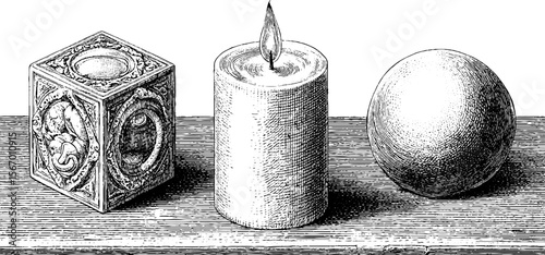 Vintage grimoire set with candle stub and moon glyph design