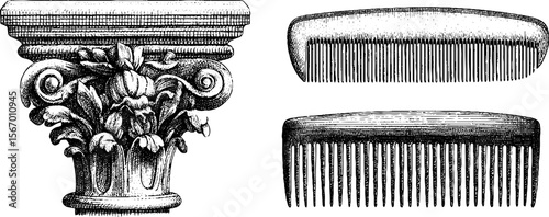 Vintage hairpin and tortoiseshell comb set illustration for retro design