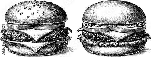 Vintage hand drawn hamburger illustrations for design and print projects