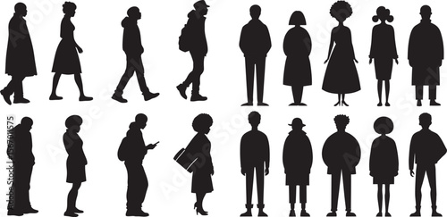 Silhouettes of People Standing and Walking