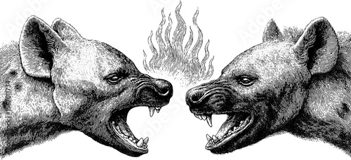 Vintage hyena pair with flames illustration for retro designs