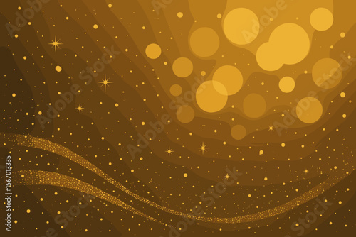 Elegant gold abstract bokeh background with glowing particles, sparkling stars, light waves, festive shimmer, luxury celebration, modern flat vector illustration for holiday, event, or party design