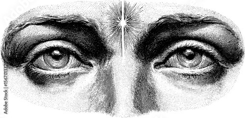 Vintage eye with light ray and mirror reflection illustration for design