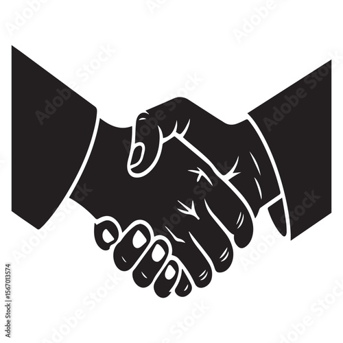 Close up black and white illustration of two hands shaking in agreement