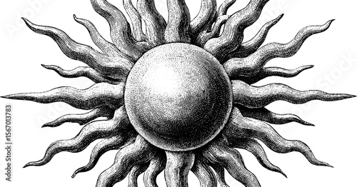 Vintage sunburst engraving with detailed radial lines