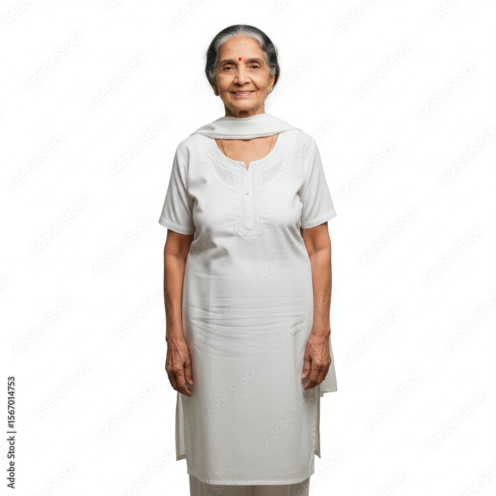 Fototapeta premium South Asian Grandma Standing Knee-Up with Warm Smile