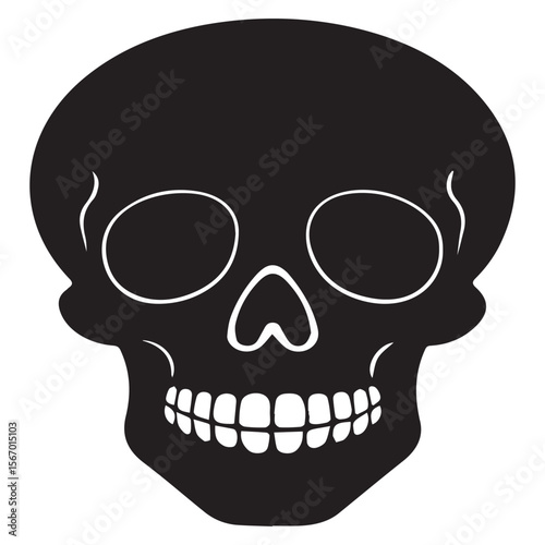 Stylized black skull silhouette with white outline and teeth on white background
