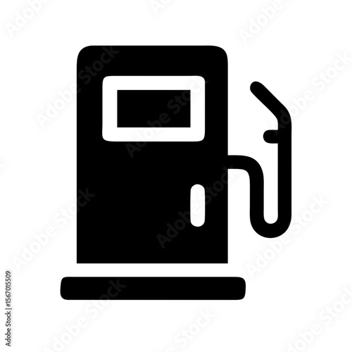 Black and white icon of a gas pump with nozzle, symbolizing fuel station, refueling, or automotive energy services.
