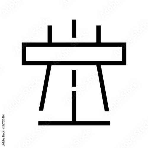 Black and white line icon of a divided highway with overpass, symbolizing freeway routes, travel infrastructure, and road navigation.
