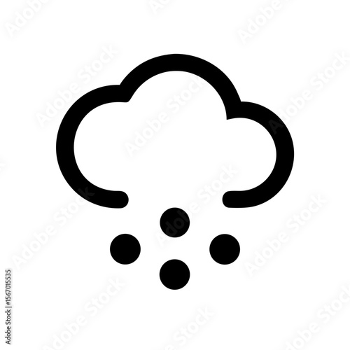 Black and white icon of a cloud with round hailstones falling beneath, symbolizing hailstorm weather and precipitation.
