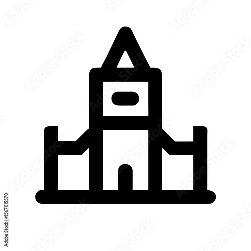 Black and white line icon of a castle or fortress structure, symbolizing a historic site, tourist attraction, or cultural landmark.
