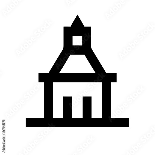 Black and white icon of a structured building with a pointed roof, symbolizing a landmark, monument, or important cultural site.
